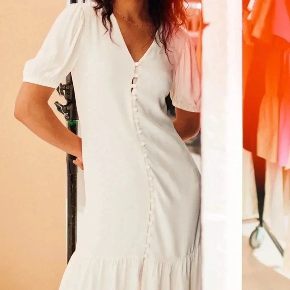 & other stories cream midi dress Button-Down Puff Sleeve Maxi bridal engagement - Picture 10 of 10